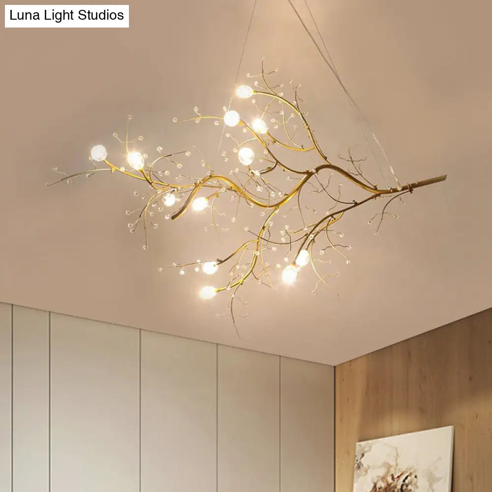 DecorBites™ Situla - Metallic Metallic Thin Branch Chandelier with Crystal Bead 10 Lights Romantic Suspension Light for Boutique