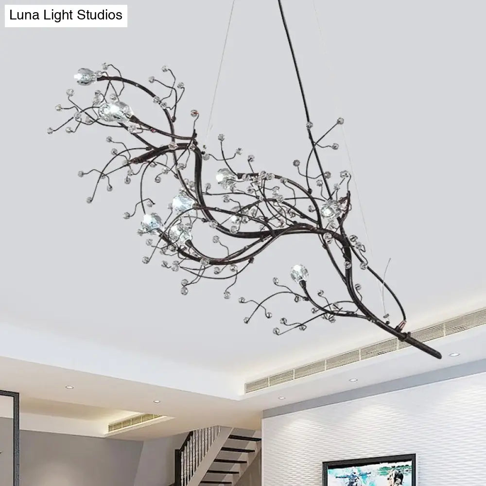 DecorBites™ Situla - Metallic Metallic Thin Branch Chandelier with Crystal Bead 10 Lights Romantic Suspension Light for Boutique