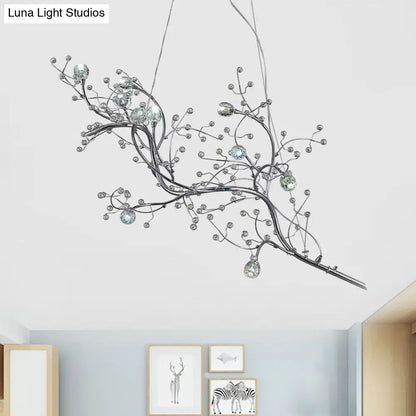 DecorBites™ Situla - Metallic Metallic Thin Branch Chandelier with Crystal Bead 10 Lights Romantic Suspension Light for Boutique