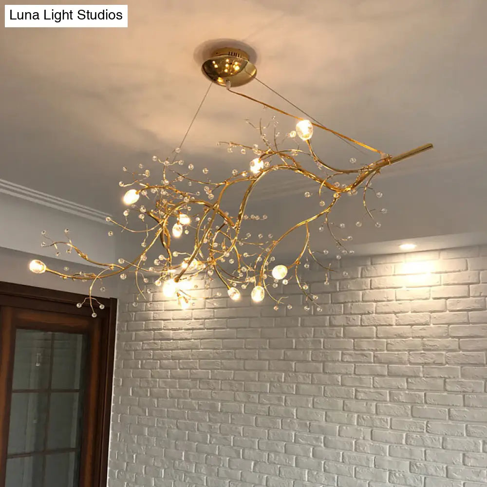 DecorBites™ Situla - Metallic Metallic Thin Branch Chandelier with Crystal Bead 10 Lights Romantic Suspension Light for Boutique