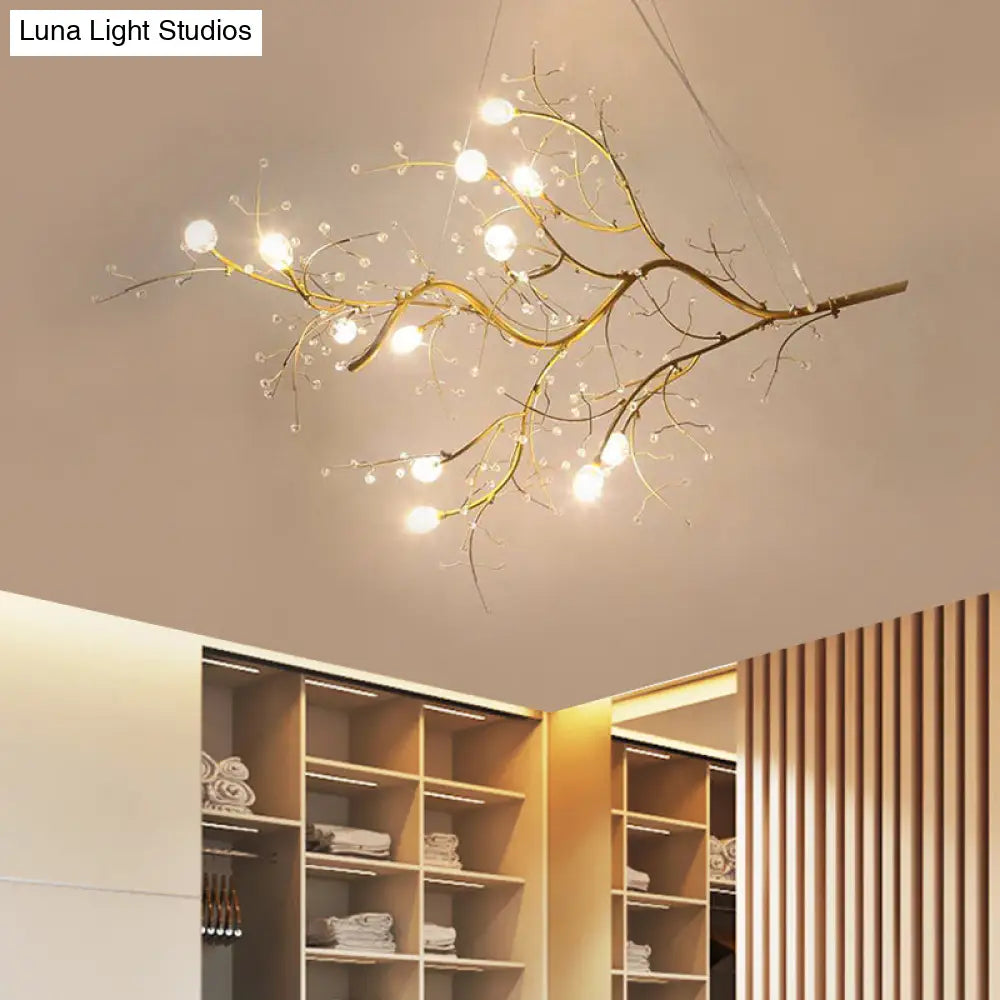 DecorBites™ Situla - Metallic Metallic Thin Branch Chandelier with Crystal Bead 10 Lights Romantic Suspension Light for Boutique