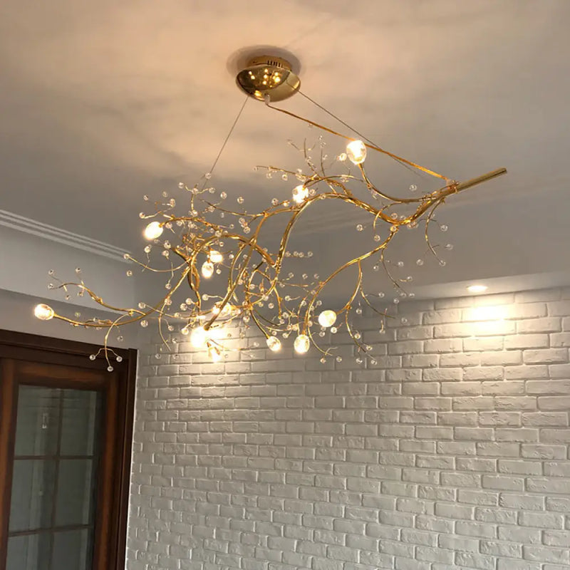 DecorBites™ Situla - Metallic Metallic Thin Branch Chandelier with Crystal Bead 10 Lights Romantic Suspension Light for Boutique