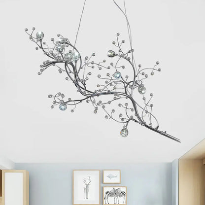 DecorBites™ Situla - Metallic Metallic Thin Branch Chandelier with Crystal Bead 10 Lights Romantic Suspension Light for Boutique