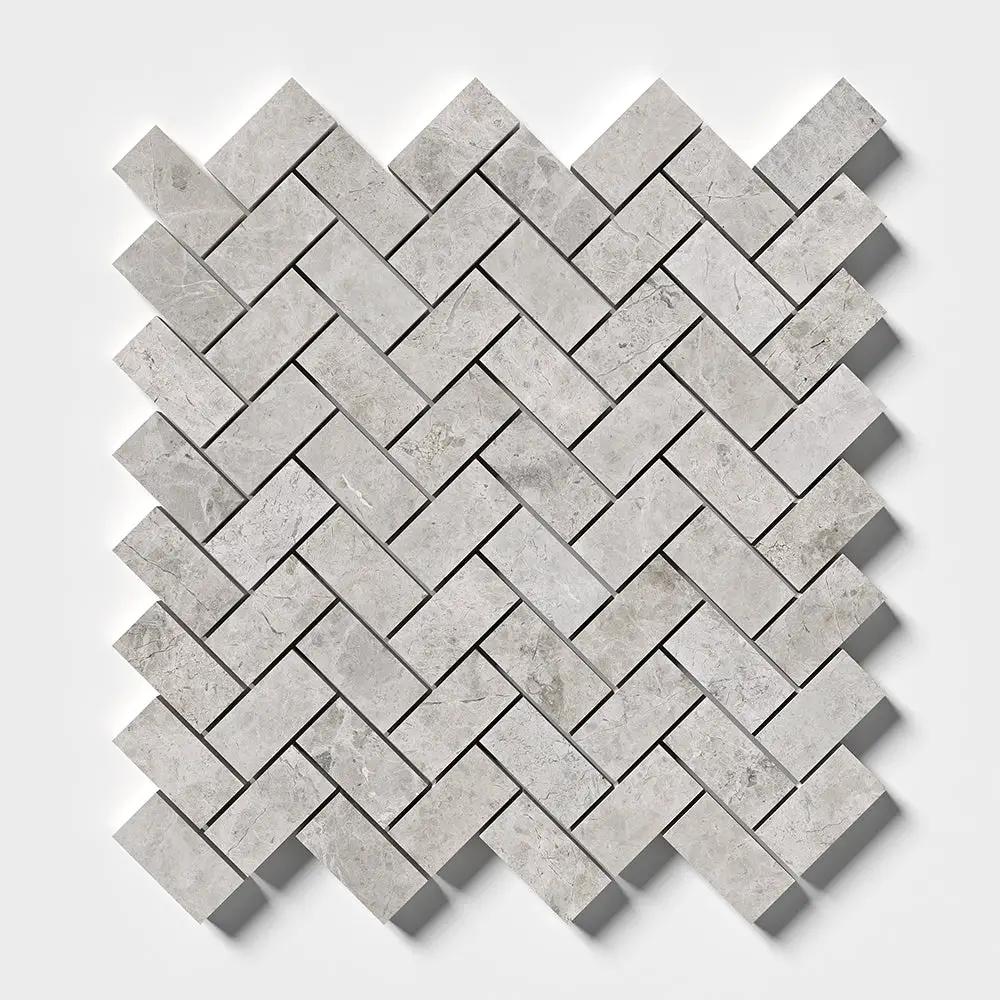 Sky Blue Honed Herringbone 1x2 Marble Mosaics 11x11