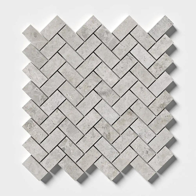 Sky Blue Honed Herringbone 1x2 Marble Mosaics 11x11