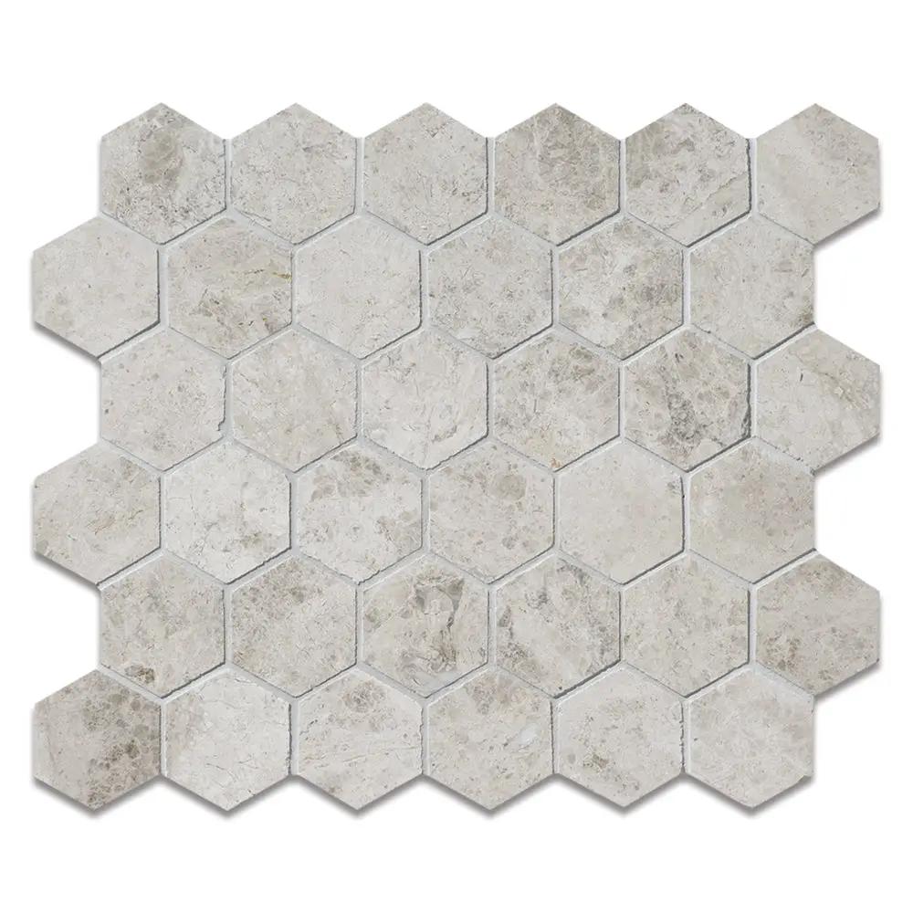 Sky Blue Honed Hexagon 2 Marble Mosaics 12x12