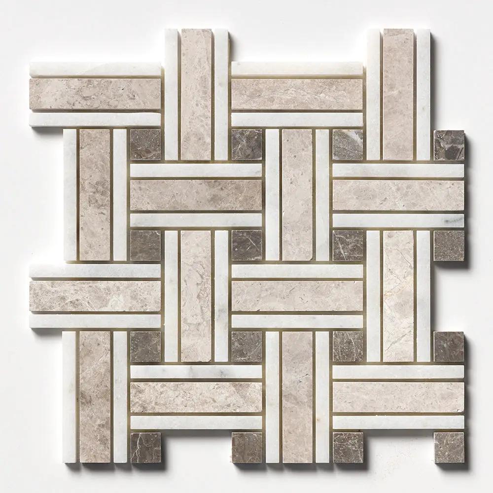 Sky Blue Honed Thin Basket Marble Mosaics 12x12