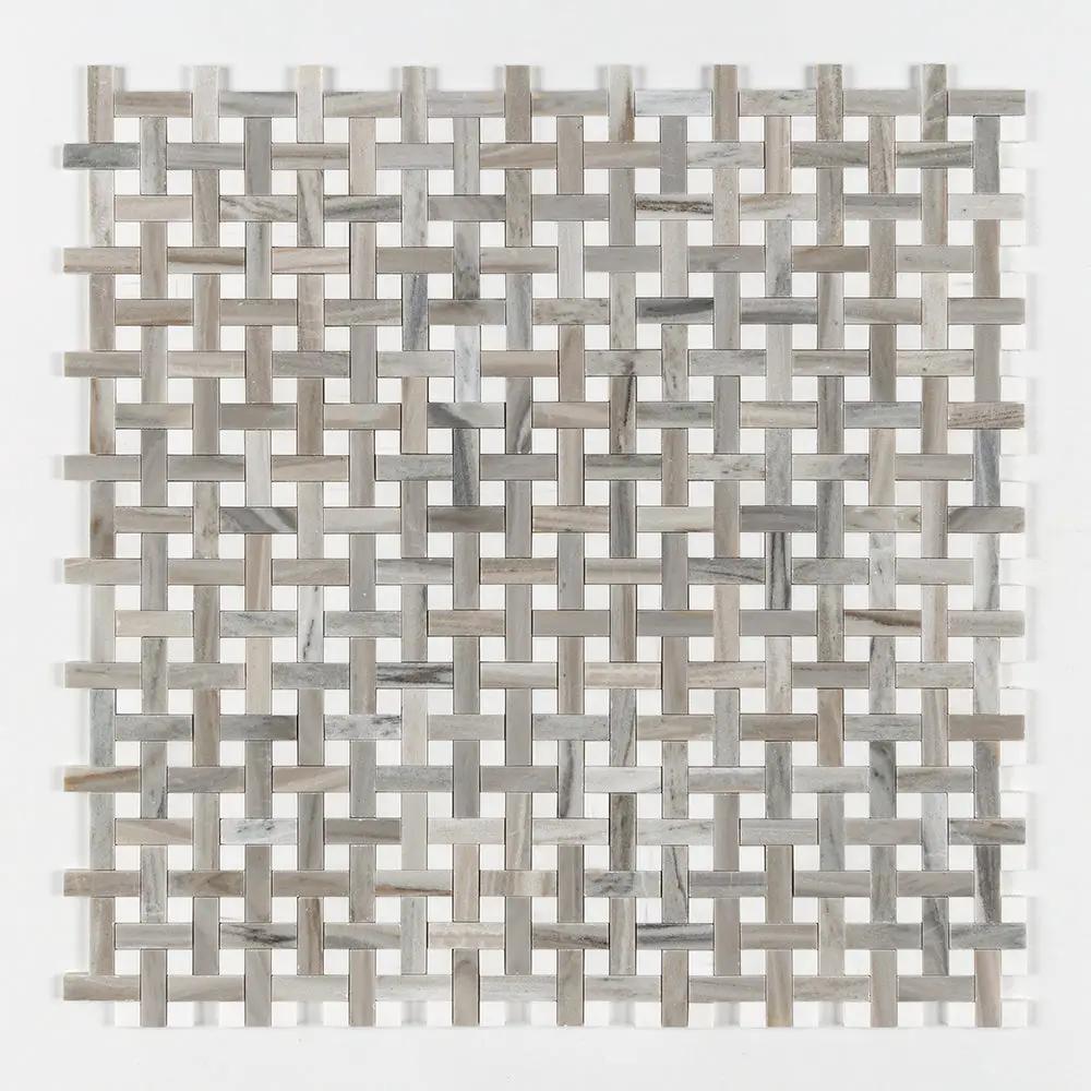 Silver Sky Polished Basket Weave 1x3 Marble Mosaics 12x12