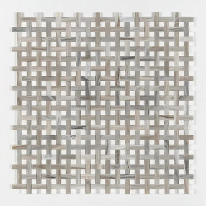 Silver Sky Polished Basket Weave 1x3 Marble Mosaics 12x12
