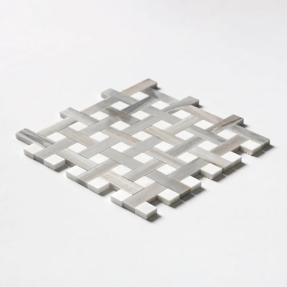 Silver Sky Polished Basket Weave 1x3 Marble Mosaics 12x12
