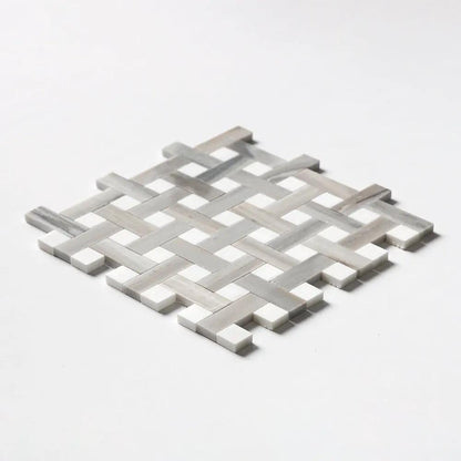 Silver Sky Polished Basket Weave 1x3 Marble Mosaics 12x12