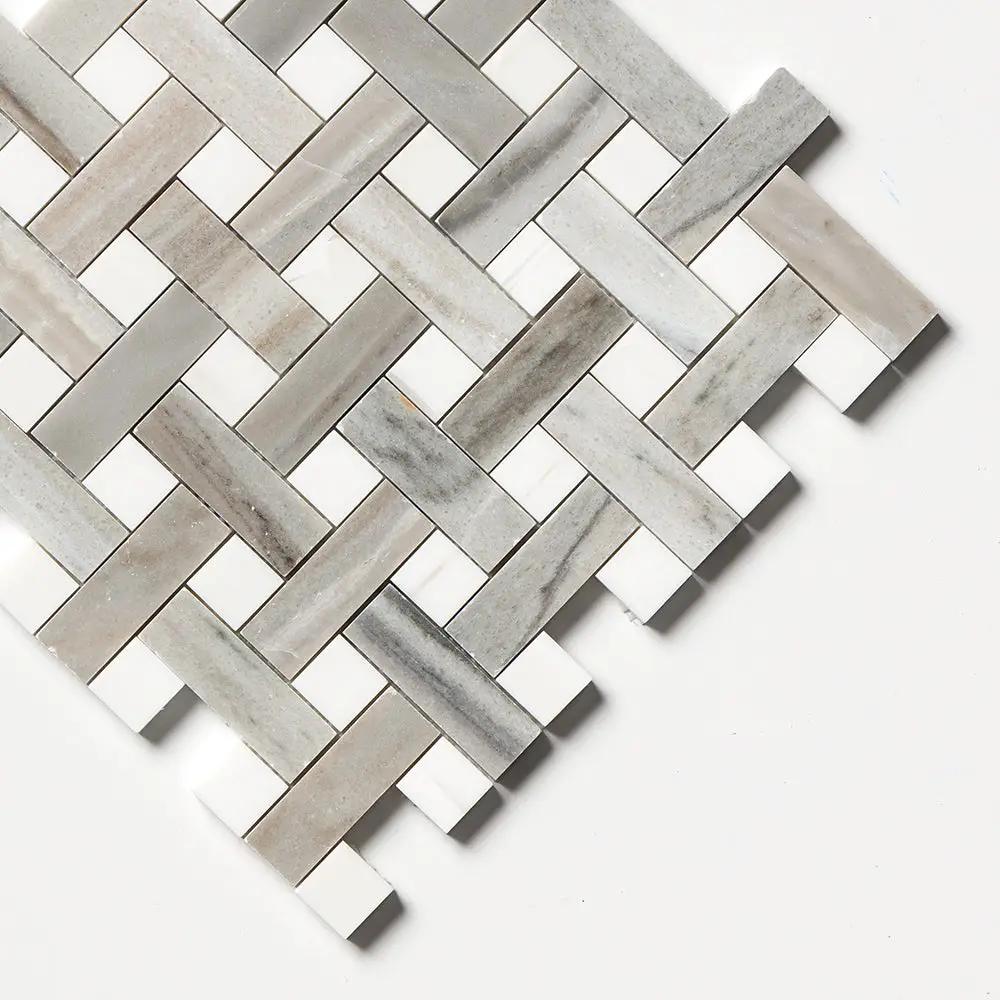 Silver Sky Polished Basket Weave 1x3 Marble Mosaics 12x12