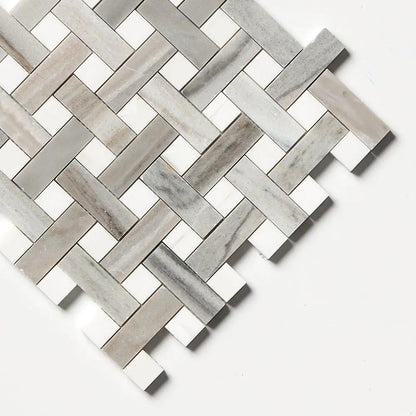 Silver Sky Polished Basket Weave 1x3 Marble Mosaics 12x12