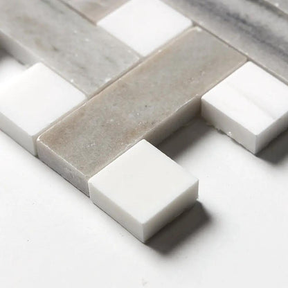 Silver Sky Polished Basket Weave 1x3 Marble Mosaics 12x12