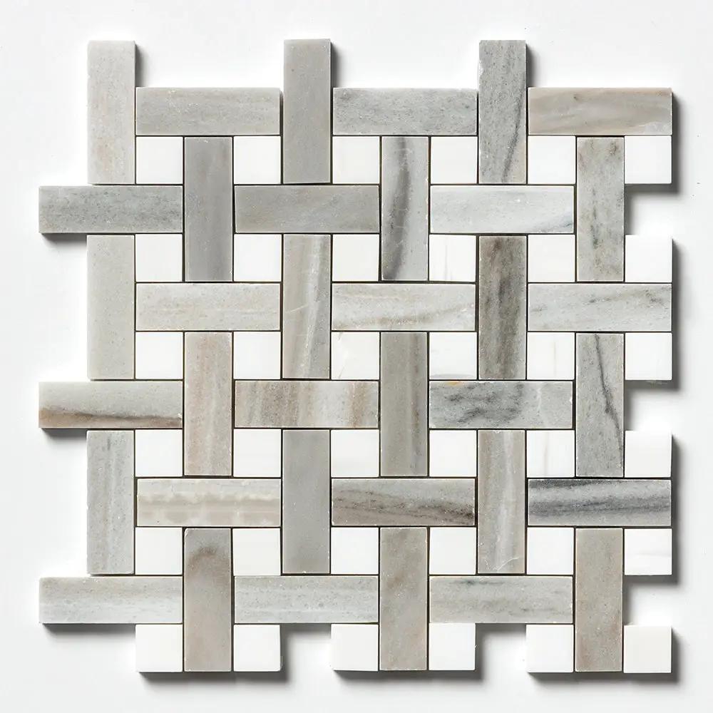 Silver Sky Polished Basket Weave 1x3 Marble Mosaics 12x12