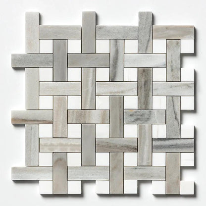 Silver Sky Polished Basket Weave 1x3 Marble Mosaics 12x12
