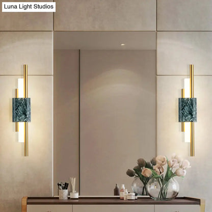 DecorBites™ Sleek Acrylic Green LED Wall Sconce with Marble Trim