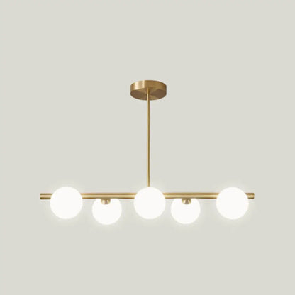 DecorBites™ Sleek and Elegant Linear Gold Island Pendant Lighting with Spherical Glass Shades for Dining Table