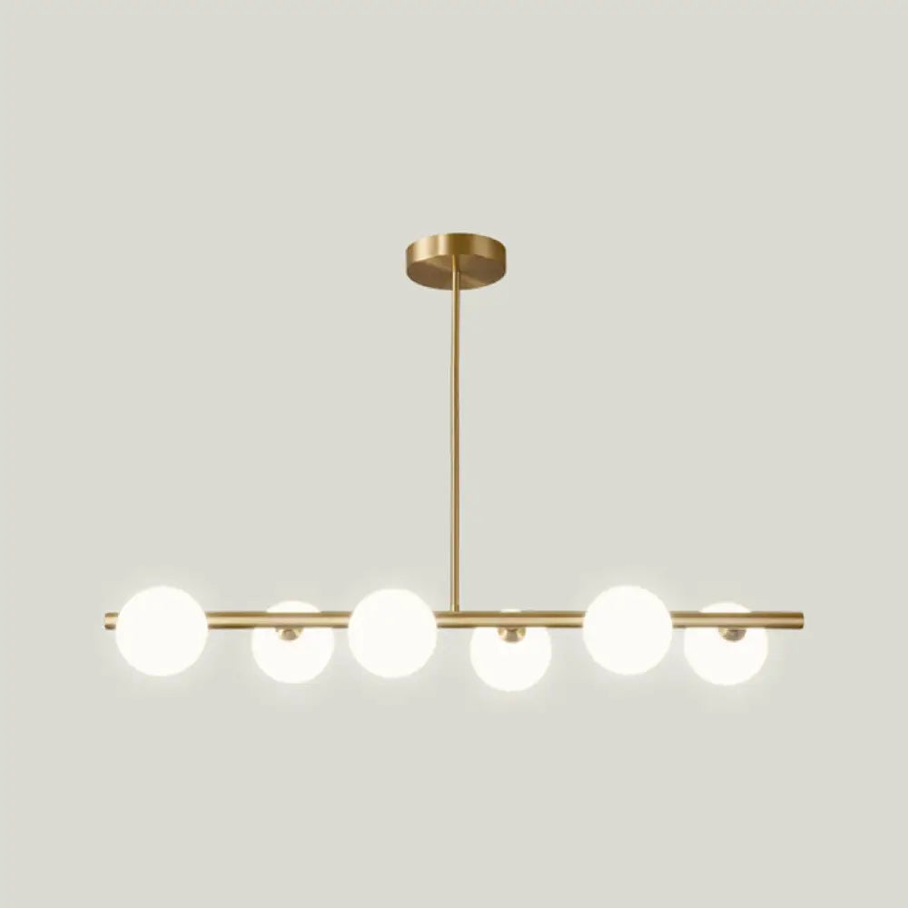 DecorBites™ Sleek and Elegant Linear Gold Island Pendant Lighting with Spherical Glass Shades for Dining Table