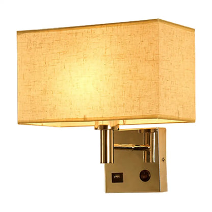DecorBites™ Sleek Beige/Black/White Rectangle Wall Lamp - Simplicity 1-Head Fabric Bedside Lighting