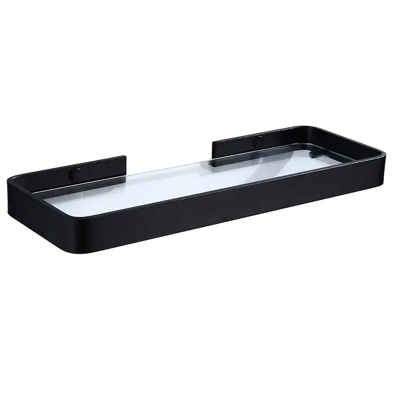Sleek black aluminum glass shelf bathroom storage rack
