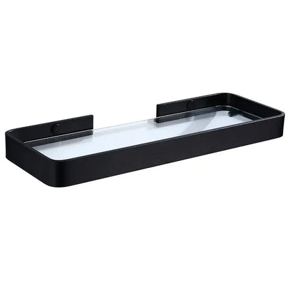 Sleek black aluminum glass shelf bathroom storage rack