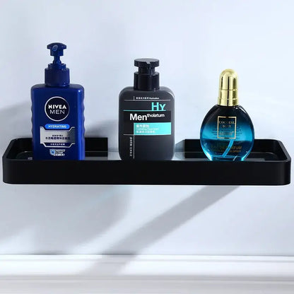 Sleek black aluminum glass shelf bathroom storage rack