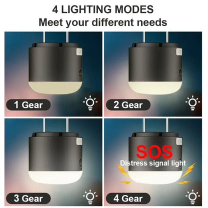 Sleek black & cream rechargeable led camping lantern with fan