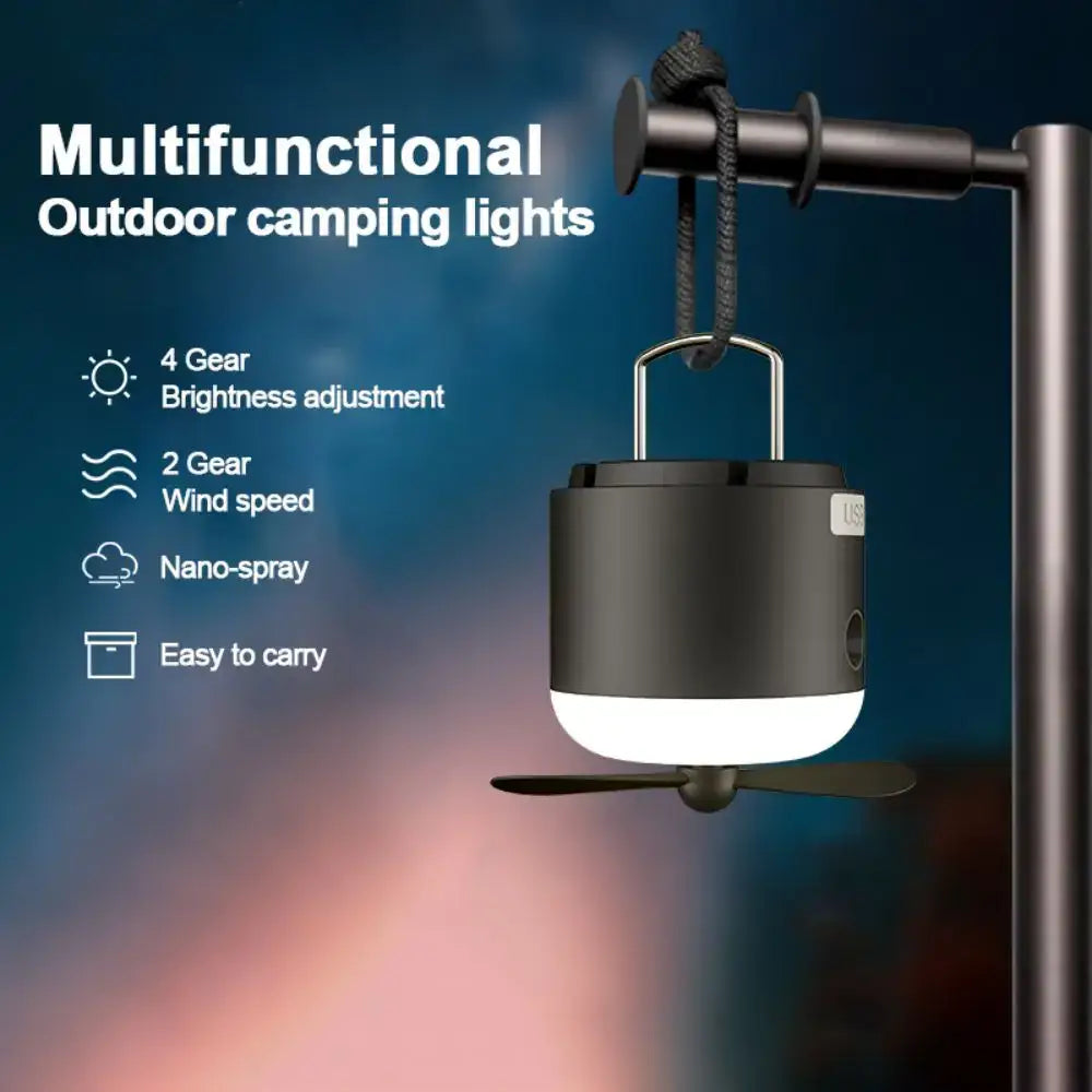 Sleek black & cream rechargeable led camping lantern with fan