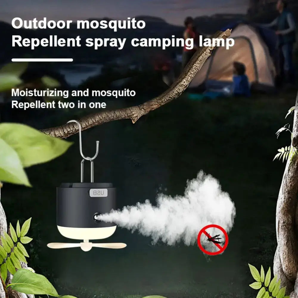 Sleek black & cream rechargeable led camping lantern with fan