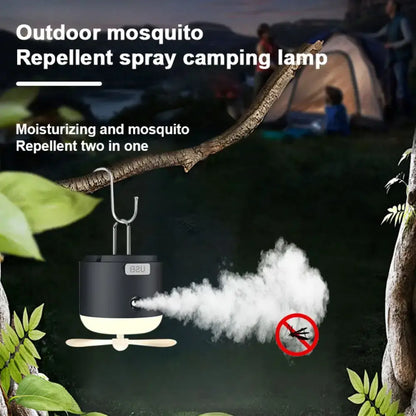 Sleek black & cream rechargeable led camping lantern with fan