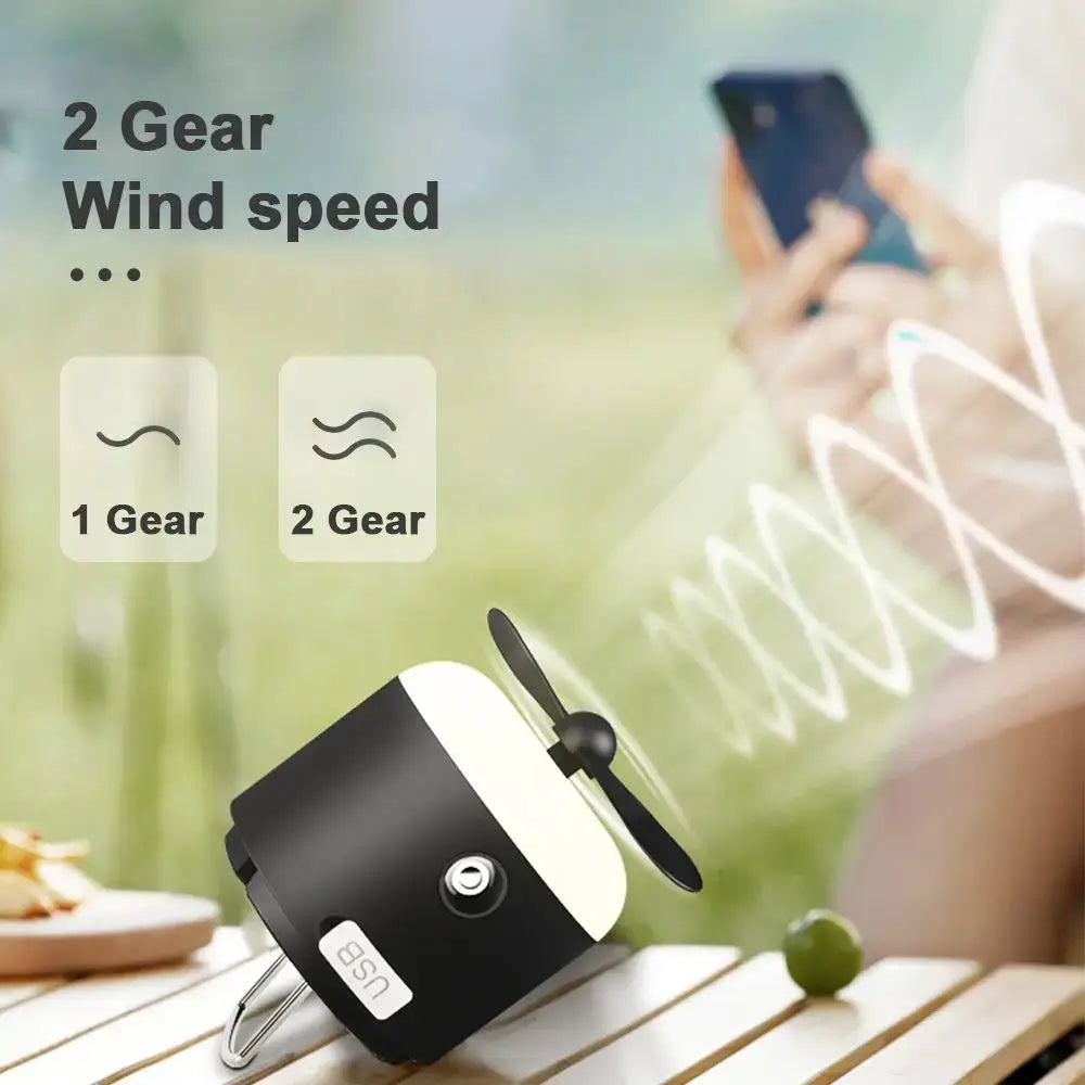 Sleek black & cream rechargeable led camping lantern with fan