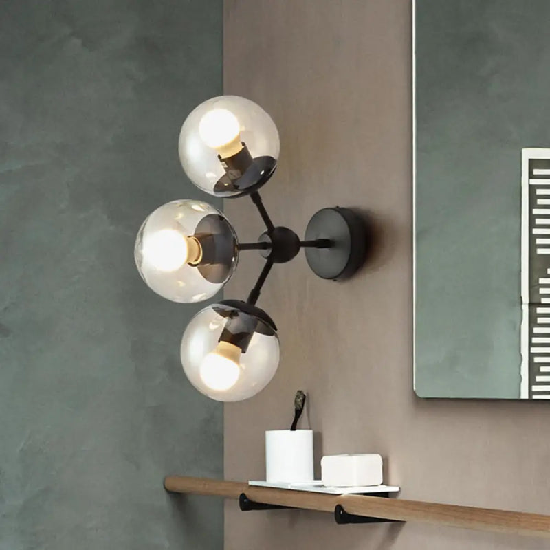 DecorBites™ Sleek Black Glass Wall Mounted Vanity Light with 3 Spherical Bulbs - Modern Bathroom Lighting