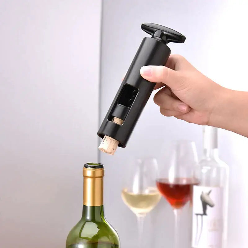 Sleek black metal corkscrew premium kitchen tool for wine bottles