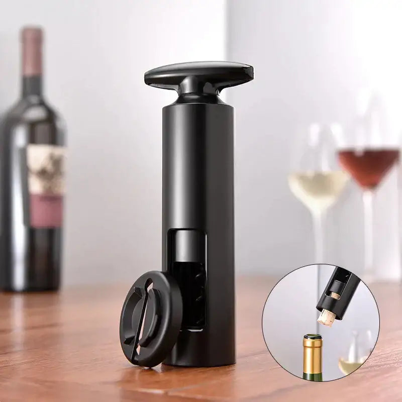 Sleek black metal corkscrew premium kitchen tool for wine bottles