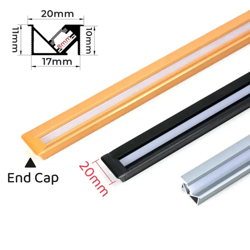 Sleek black silver & gold led aluminum profile kitchen shelf lighting