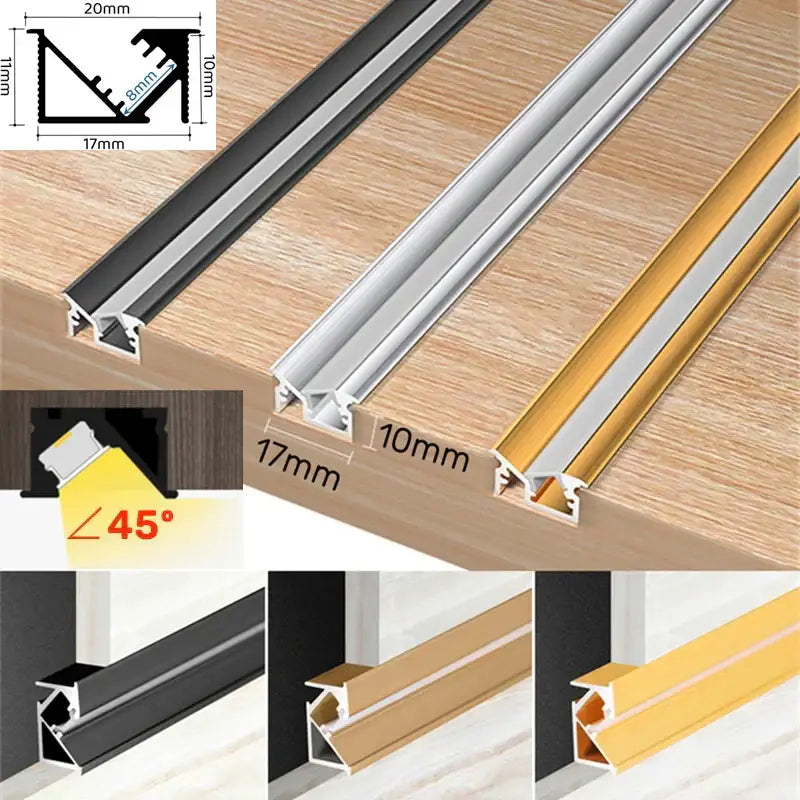 Sleek black silver & gold led aluminum profile kitchen shelf lighting