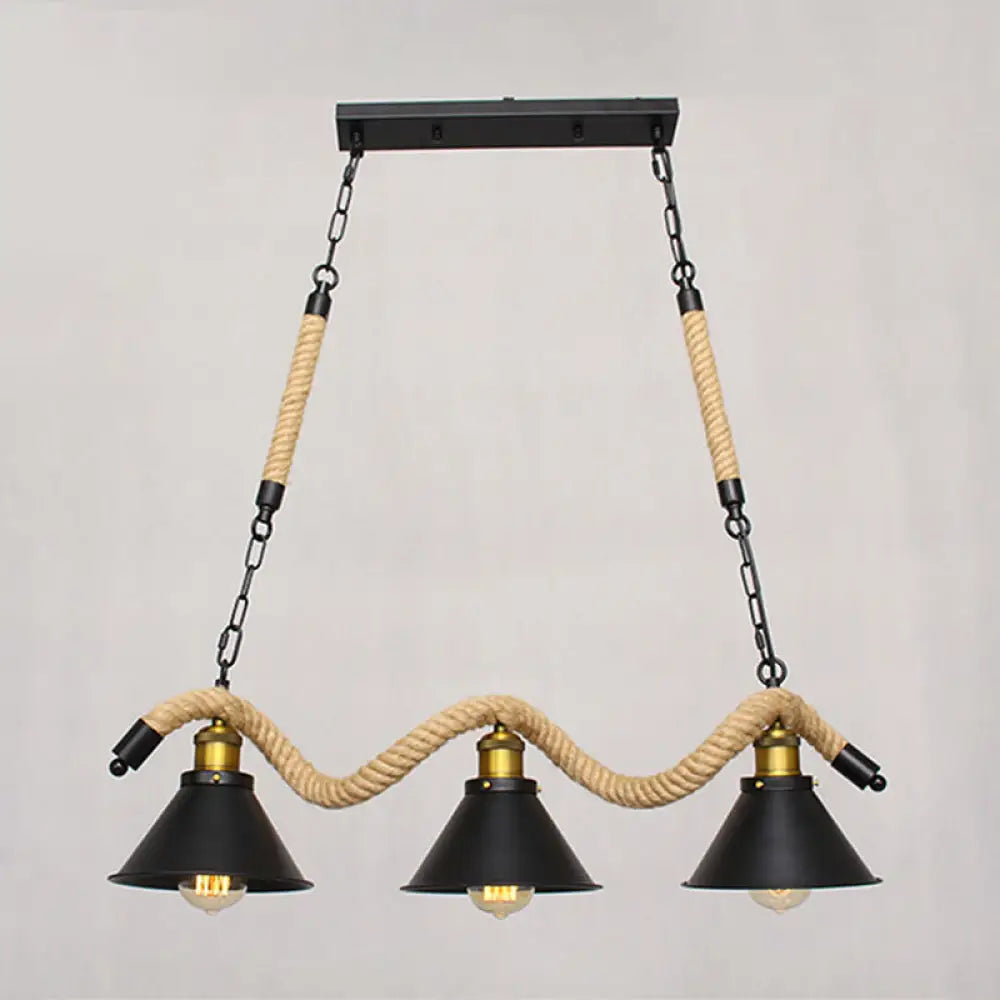 DecorBites™ Sleek Black Spiral Rope Pendant Light Fixture with Loft Style Bar Island Lamp and Cone Shade