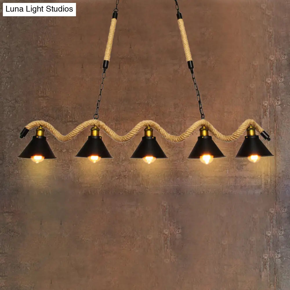 DecorBites™ Sleek Black Spiral Rope Pendant Light Fixture with Loft Style Bar Island Lamp and Cone Shade