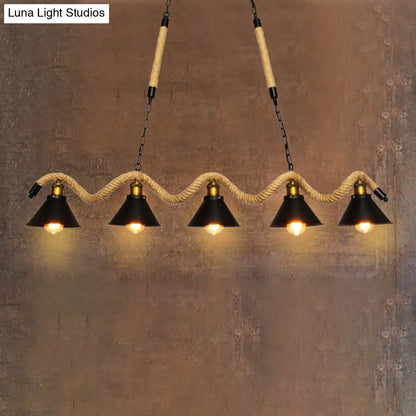 DecorBites™ Sleek Black Spiral Rope Pendant Light Fixture with Loft Style Bar Island Lamp and Cone Shade