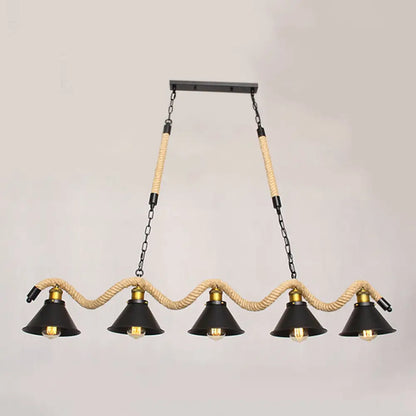 DecorBites™ Sleek Black Spiral Rope Pendant Light Fixture with Loft Style Bar Island Lamp and Cone Shade