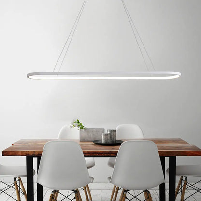 DecorBites™ Sleek Black & White Ellipse Hanging Lamp - Simplicity 27"/35.5" L - LED Island Light Fixture for Dining Table