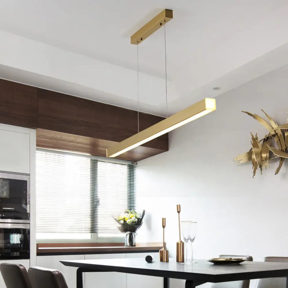 DecorBites™ Sleek Brass Island Lamp: Simplicity Pole-Shaped LED Suspension Lighting for Acrylic Dining Rooms