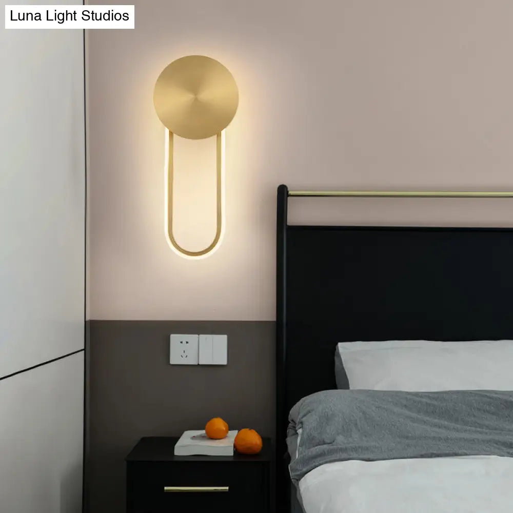 DecorBites™ Sleek Brass LED Wall Sconce Light for Bedside – Simple Elliptical Metal Lamp Fixture