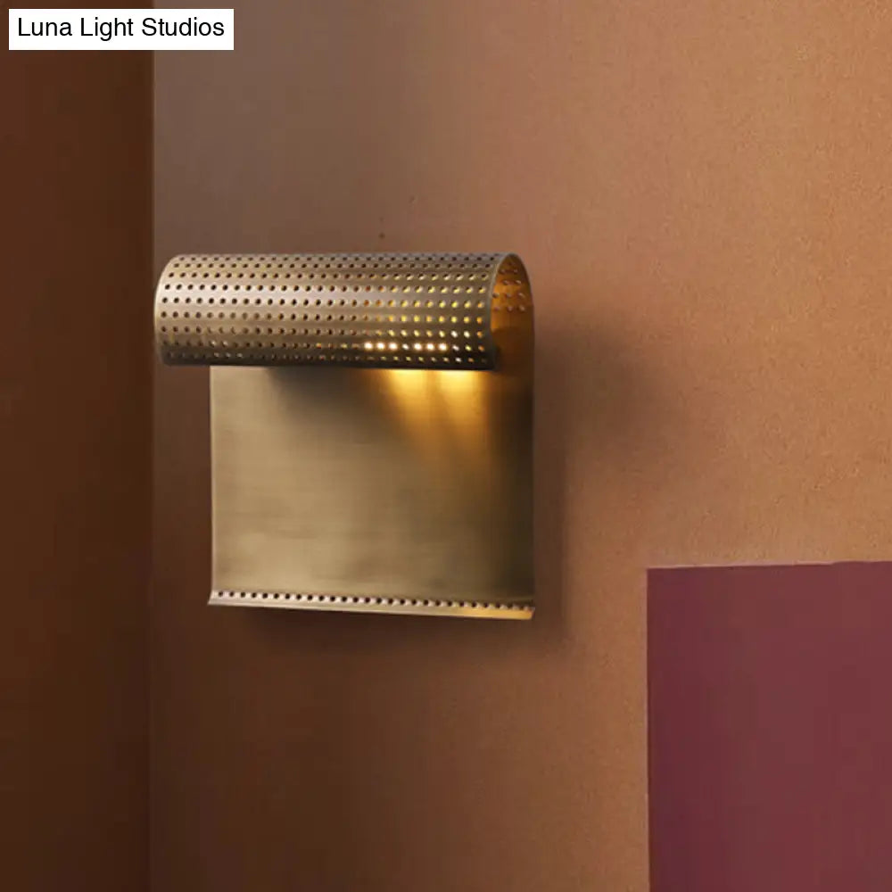 DecorBites™ Sleek Brass Wall Sconce: Scrolled Design, Wall Mounted, 1-Bulb, Ideal for Bedroom Lighting