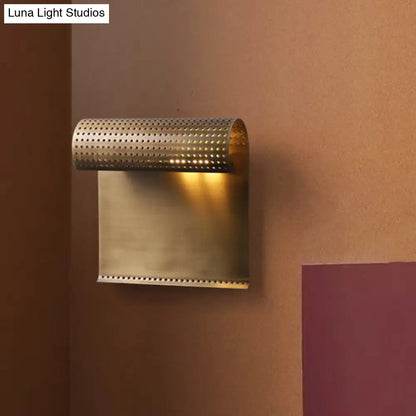DecorBites™ Sleek Brass Wall Sconce: Scrolled Design, Wall Mounted, 1-Bulb, Ideal for Bedroom Lighting