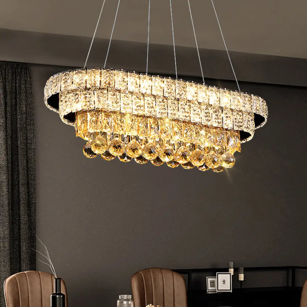 DecorBites™ Sleek Chrome LED Restaurant Island Ceiling Light with Elegant Oval Crystal Shade
