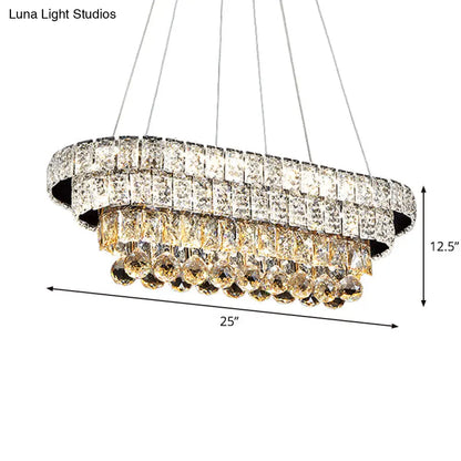 DecorBites™ Sleek Chrome LED Restaurant Island Ceiling Light with Elegant Oval Crystal Shade