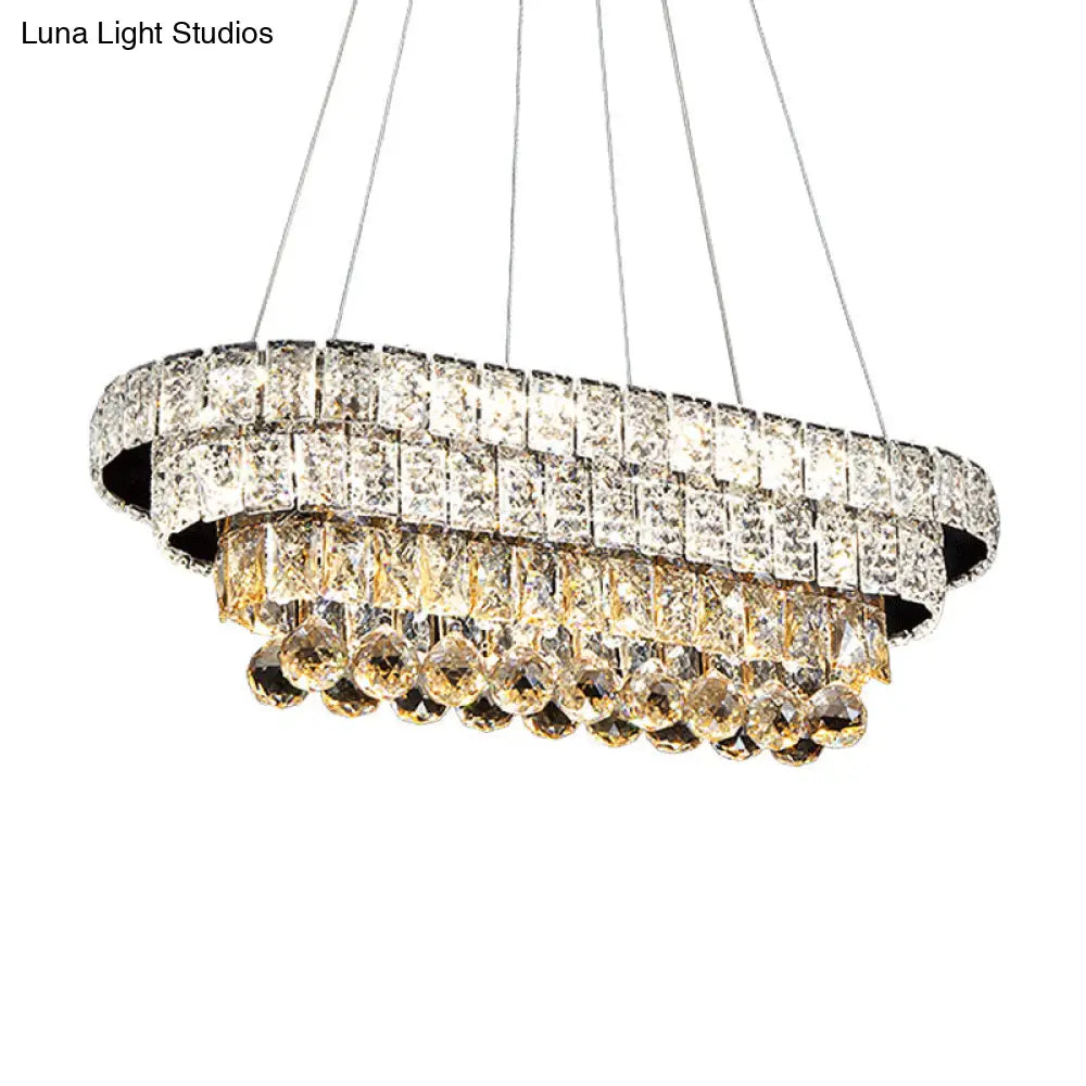 DecorBites™ Sleek Chrome LED Restaurant Island Ceiling Light with Elegant Oval Crystal Shade