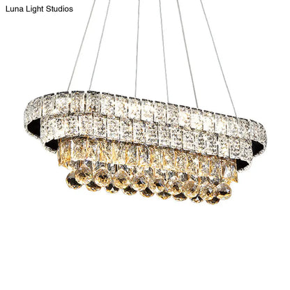 DecorBites™ Sleek Chrome LED Restaurant Island Ceiling Light with Elegant Oval Crystal Shade